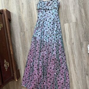 Elegant Lavender to Aqua Ombre Floral Prom Dress